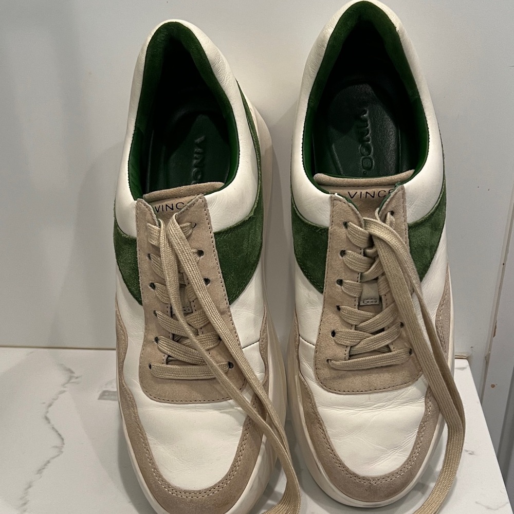 Vince Women’s White, Green, and Tan Sneakers